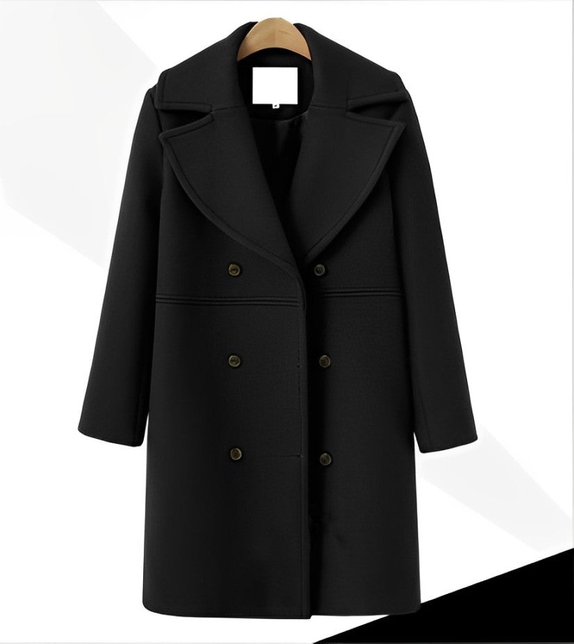 Wool Double-Breasted Coat | Classic Lapel Winter Layer – Leah & Lila