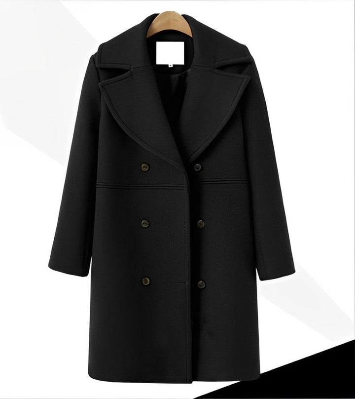 Wool Double-Breasted Coat | Classic Lapel Winter Layer – Leah & Lila