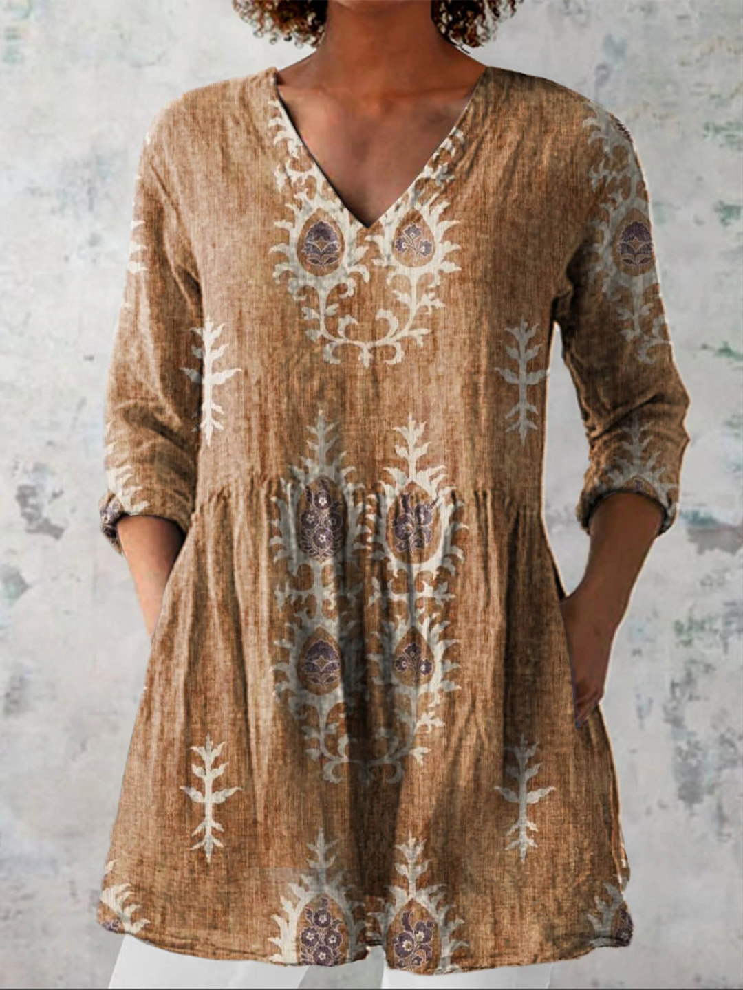 Eva - Long Blouse with V-Neck
