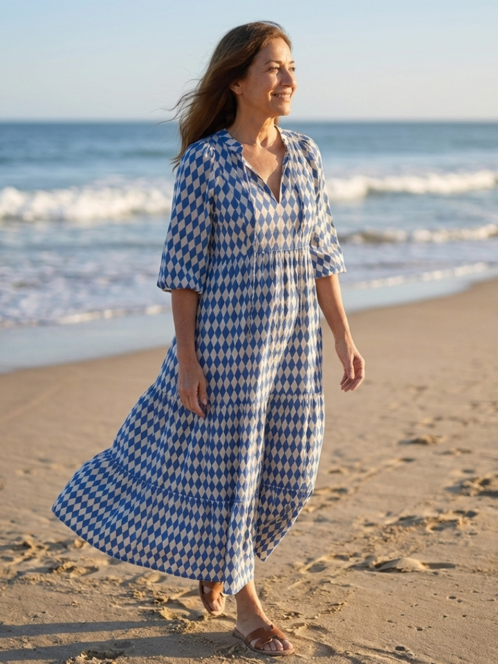 Hadley - Diamond Print Tiered Midi Dress