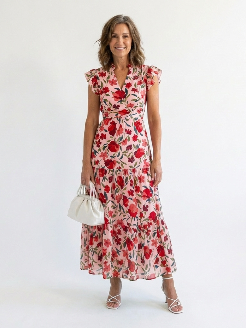 Darby - Floral V-Neck Tiered Midi Dress