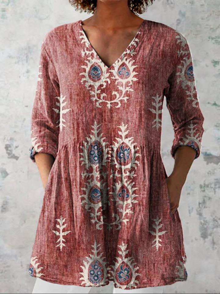 Eva - Long Blouse with V-Neck