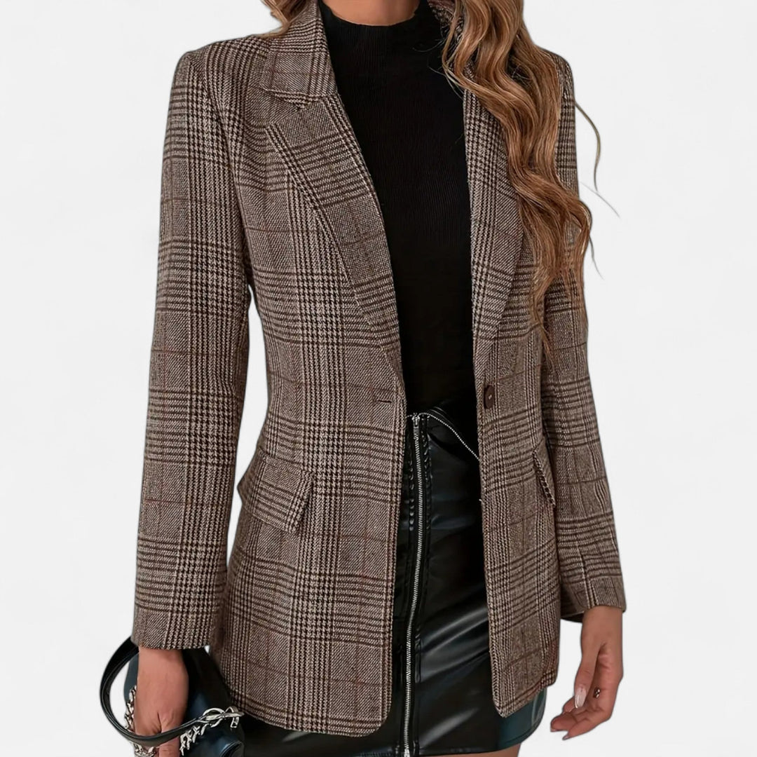 Valmonti | Checked Women's Blazer – Classic Style with Single Row of Buttons