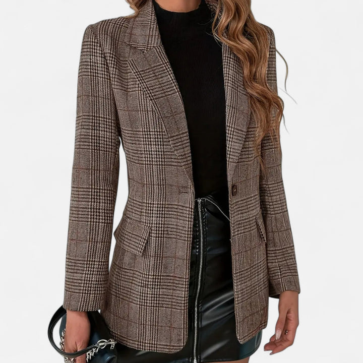 Valmonti | Checked Women's Blazer – Classic Style with Single Row of Buttons