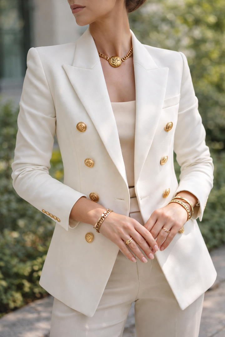 Double-Breasted Statement Button Blazer | Tailored Women's Jacket – Leah & Lila