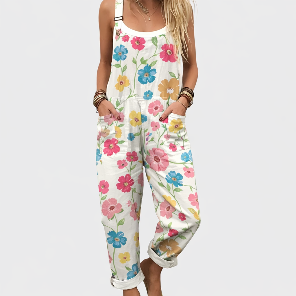 Peggy – Sunset Print Dungarees