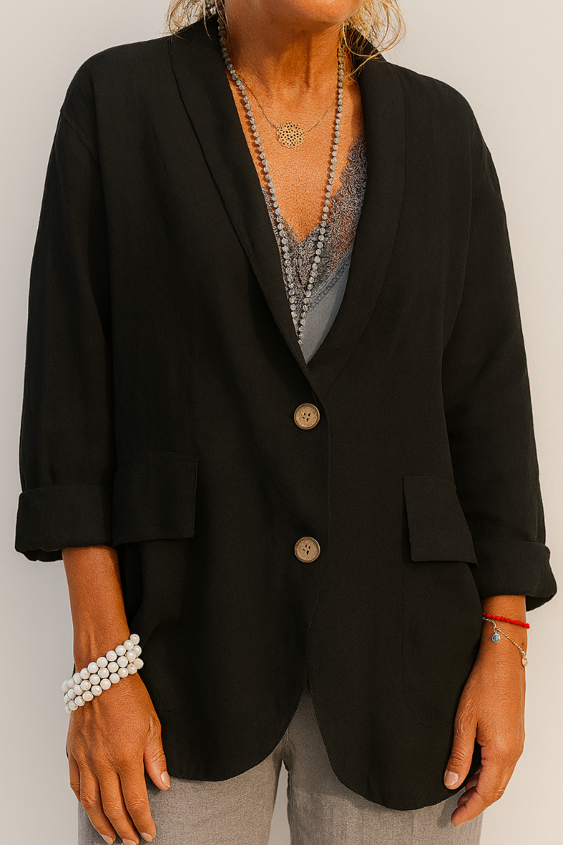 Linen Button-Detail Blazer | Relaxed Casual Women's Layering Jacket – Leah & Lila
