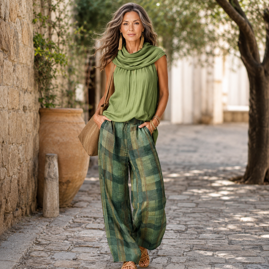 Camille – Draped Cowl Neck Linen Two-Piece Set