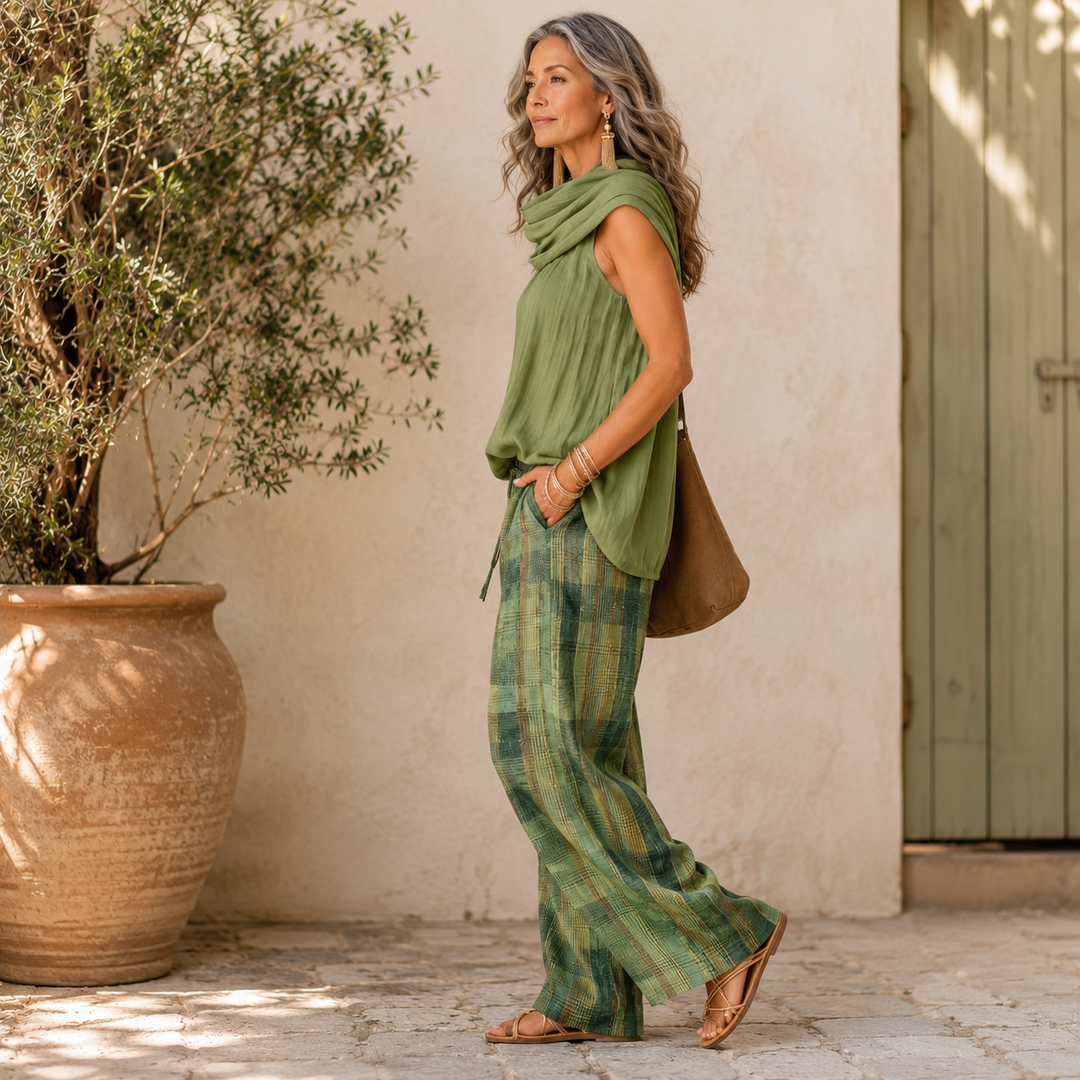 Camille – Draped Cowl Neck Linen Two-Piece Set