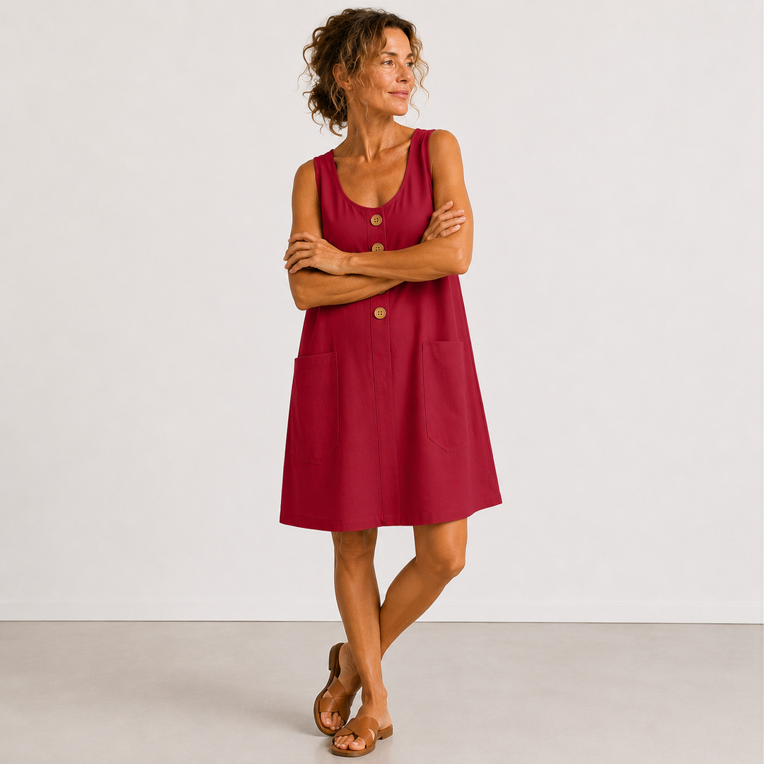 Clara Linen Summer Dress in Blue – breathable sleeveless women's dress