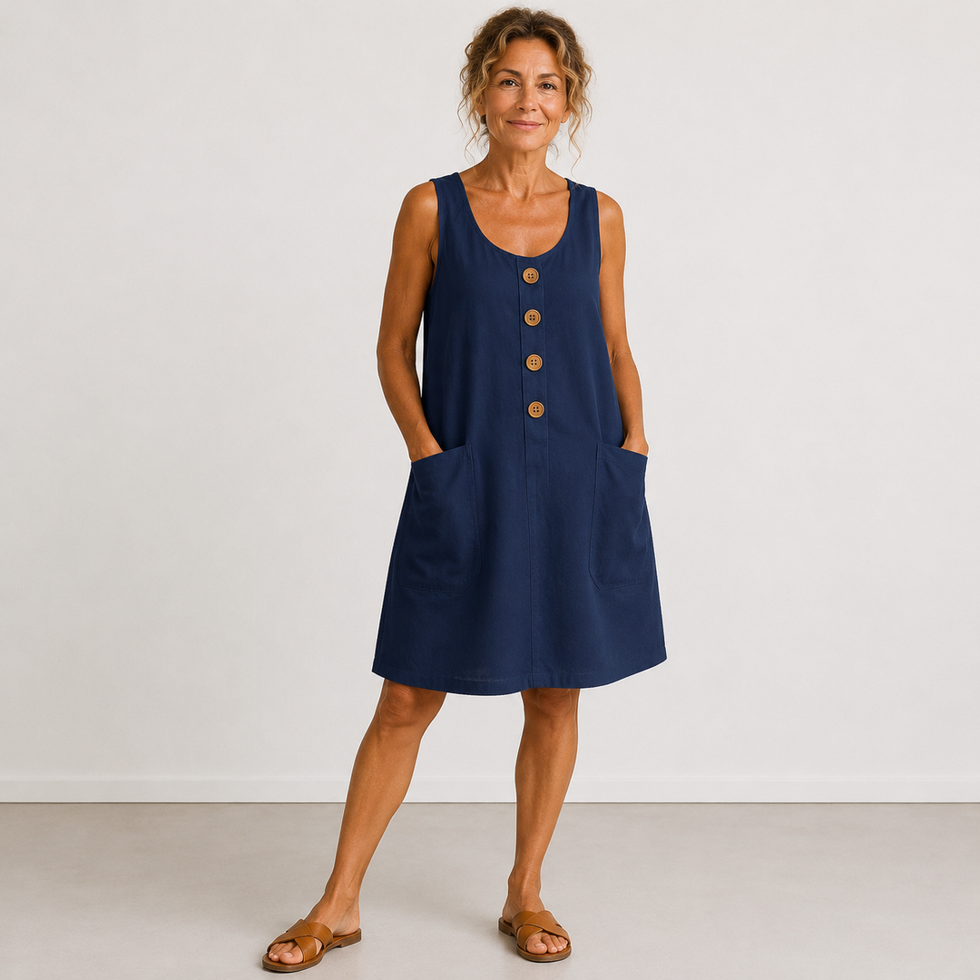 Clara Summer Dress in Beige – lightweight cotton linen relaxed silhouette