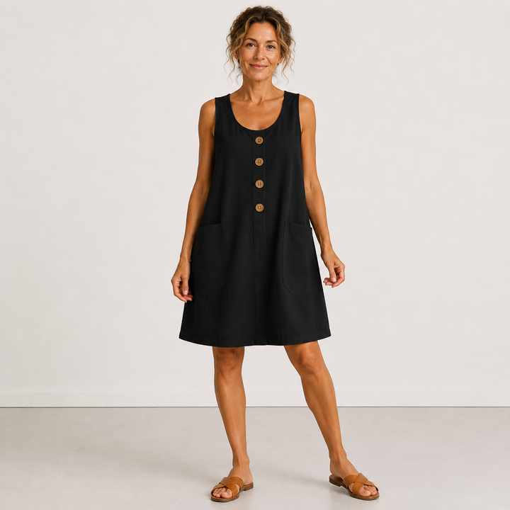 Clara Cotton Linen Dress in Red – feminine relaxed fit with side pockets