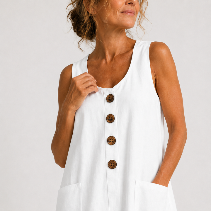 Clara Summer Dress in Black – timeless cotton linen sleeveless style