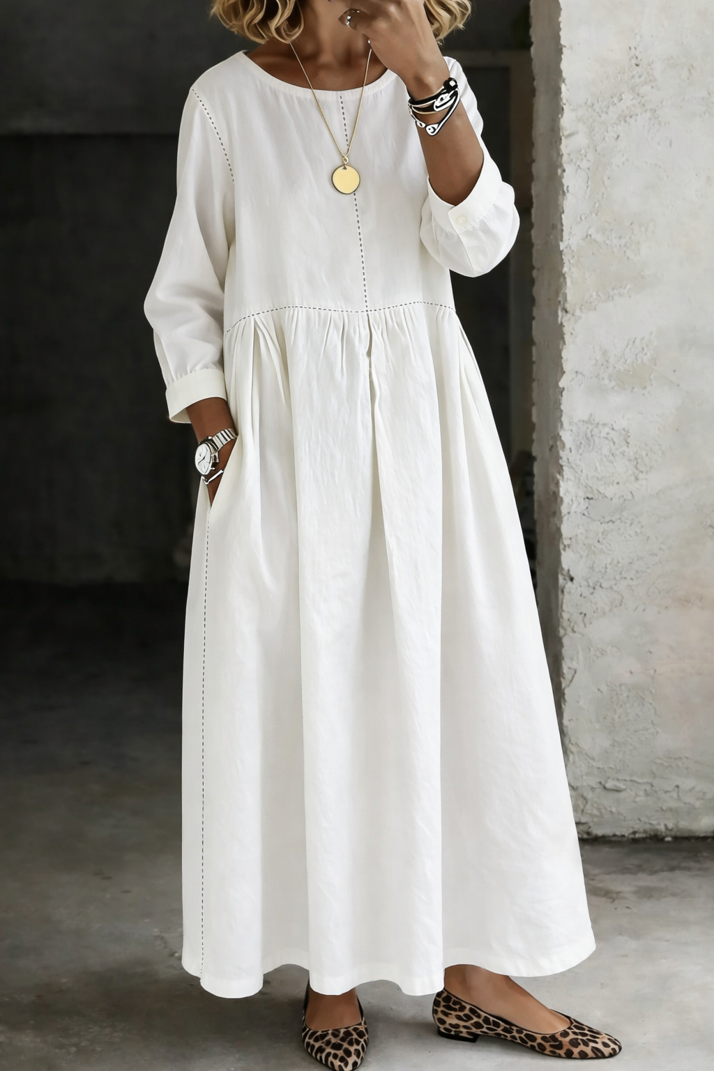 Melissa - Round Neck Long Sleeve Denim Dress