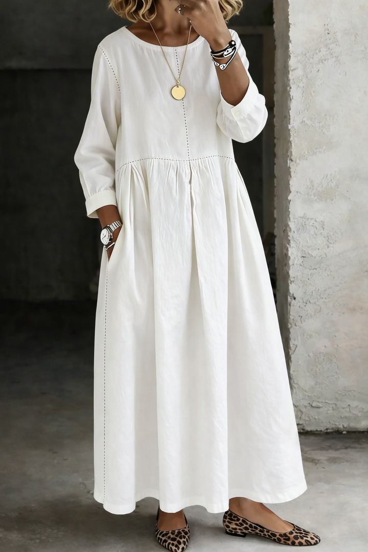 Melissa - Round Neck Long Sleeve Denim Dress