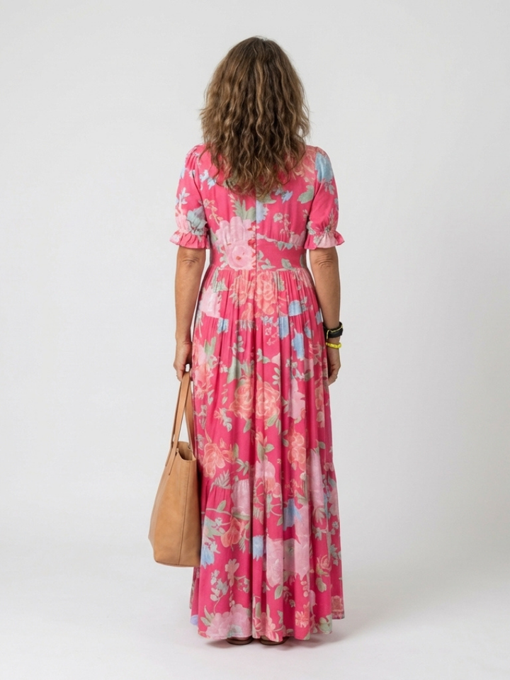 Teagan - Short Sleeve V Neck Floral Midi Dress