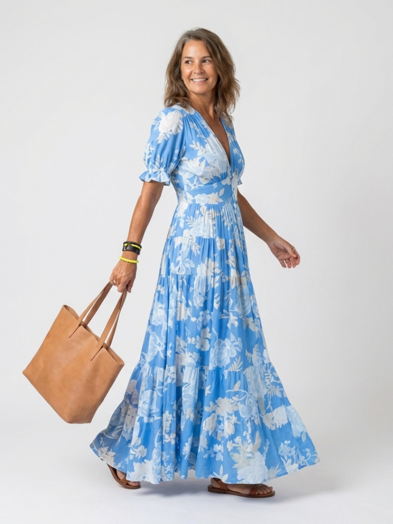 Teagan - Short Sleeve V Neck Floral Midi Dress
