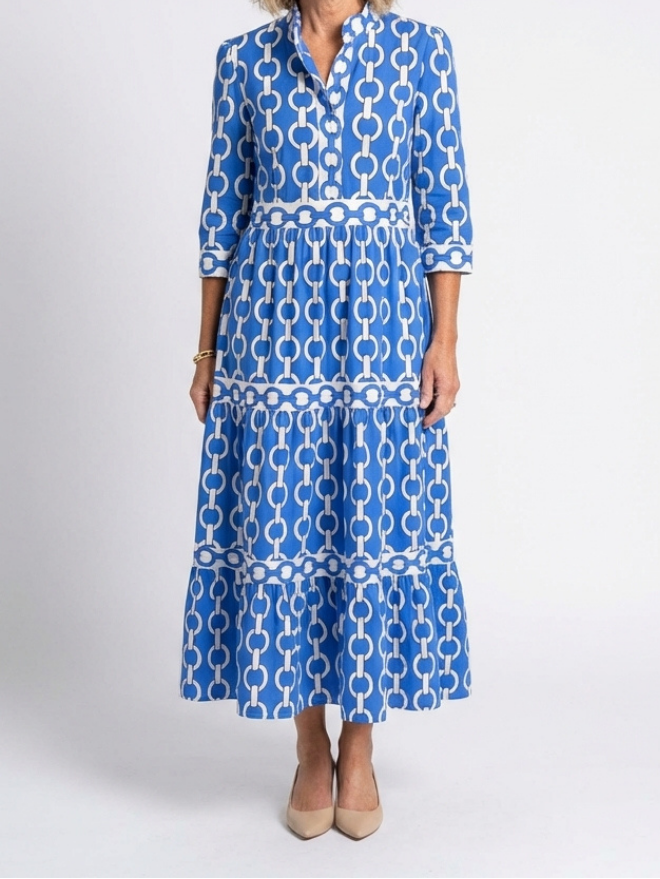 Rowan - Three Quarter Sleeve Chain Pattern Midi Dress