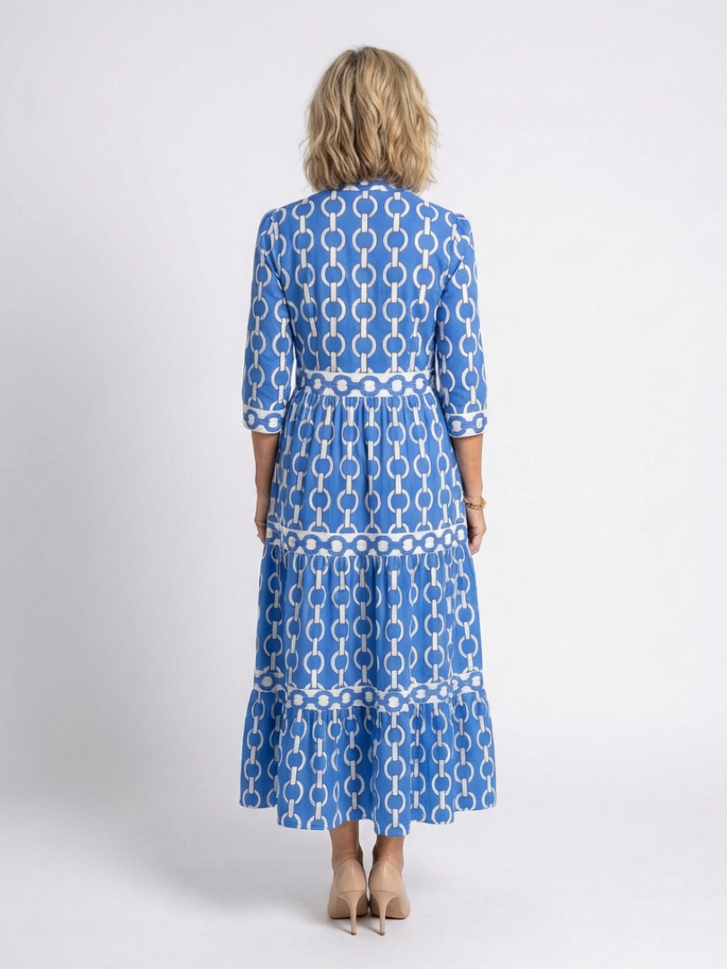 Rowan - Three Quarter Sleeve Chain Pattern Midi Dress
