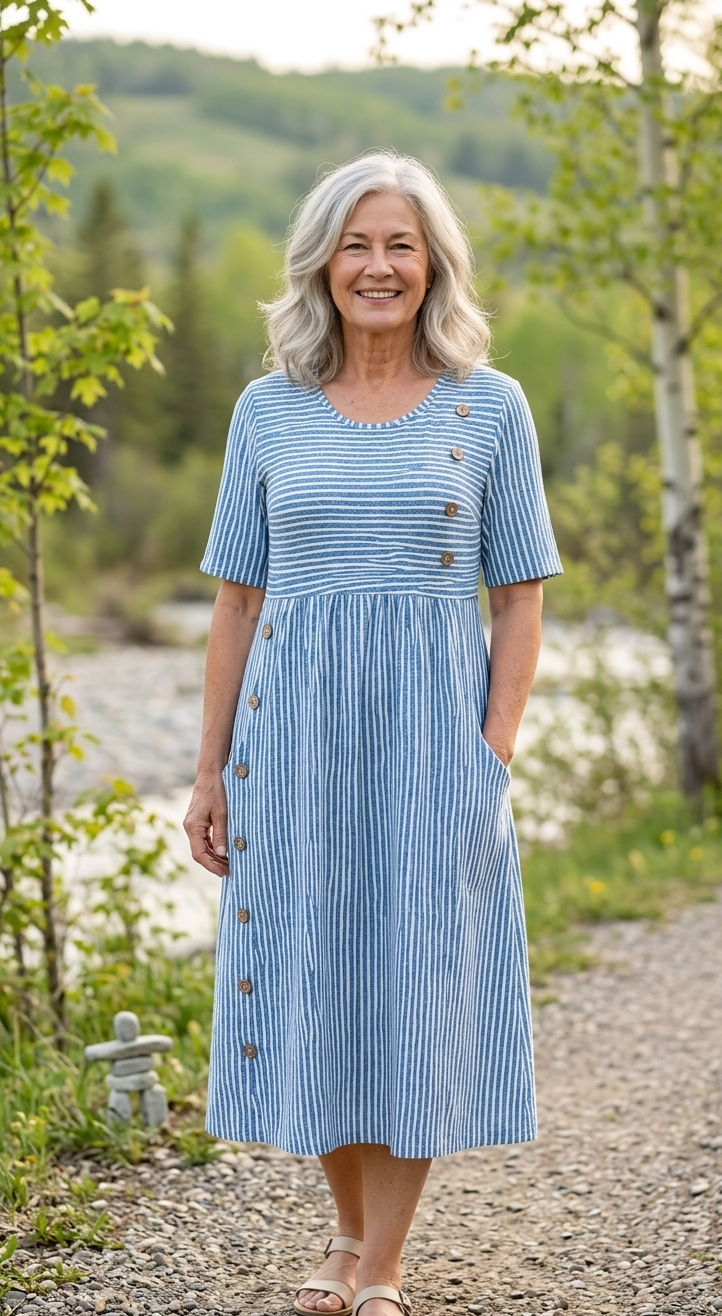 Wanda - Luxurious Striped Midi Dress
