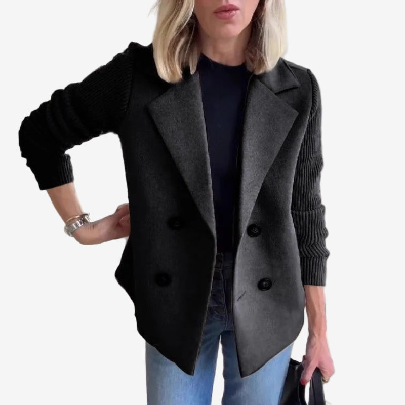 Double-Breasted Ribbed Sleeve Blazer | Smart Casual Women's Layer – Leah & Lila