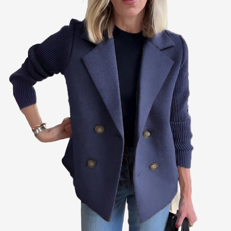 Double-Breasted Ribbed Sleeve Blazer | Smart Casual Women's Layer – Leah & Lila