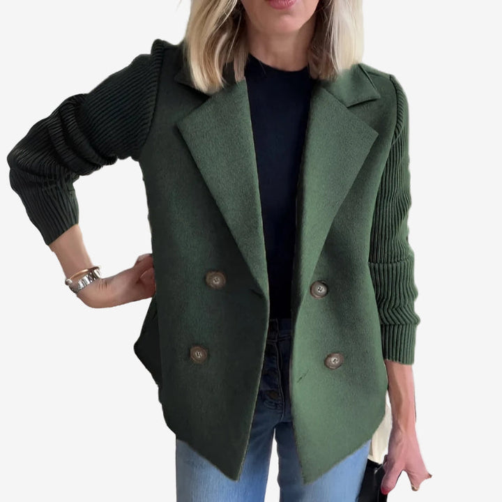 Double-Breasted Ribbed Sleeve Blazer | Smart Casual Women's Layer – Leah & Lila