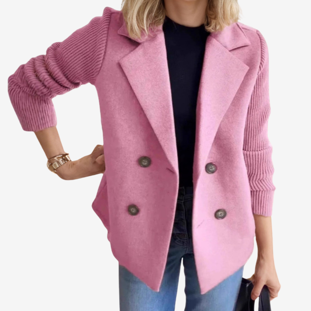 Double-Breasted Ribbed Sleeve Blazer | Smart Casual Women's Layer – Leah & Lila