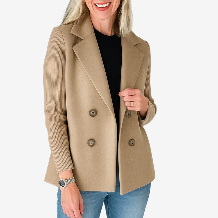 Double-Breasted Ribbed Sleeve Blazer | Smart Casual Women's Layer – Leah & Lila