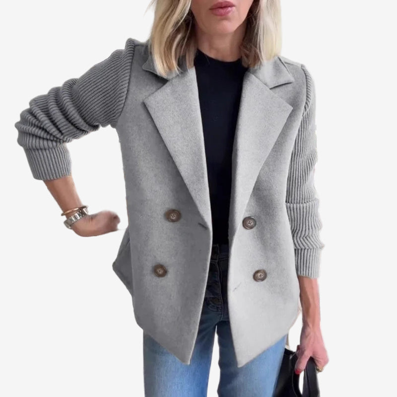 Double-Breasted Ribbed Sleeve Blazer | Smart Casual Women's Layer – Leah & Lila