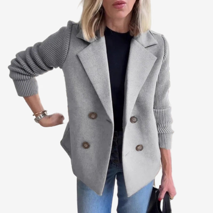 Double-Breasted Ribbed Sleeve Blazer | Smart Casual Women's Layer – Leah & Lila