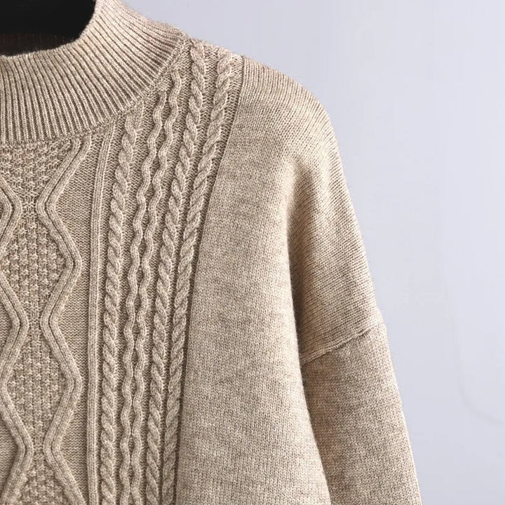 Women's Cable-Knit Loungewear Set with Mock Neck Jumper