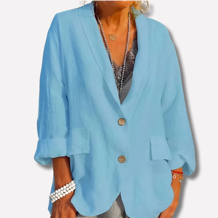 Linen Button-Detail Blazer | Relaxed Casual Women's Layering Jacket – Leah & Lila