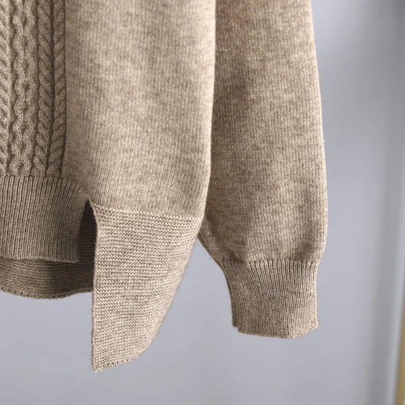 Women's Cable-Knit Loungewear Set with Mock Neck Jumper