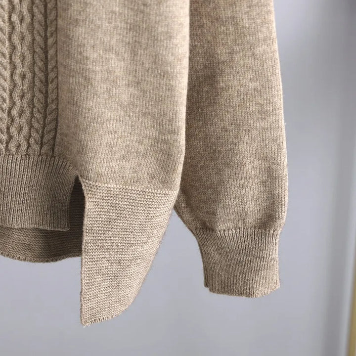 Women's Cable-Knit Loungewear Set with Mock Neck Jumper