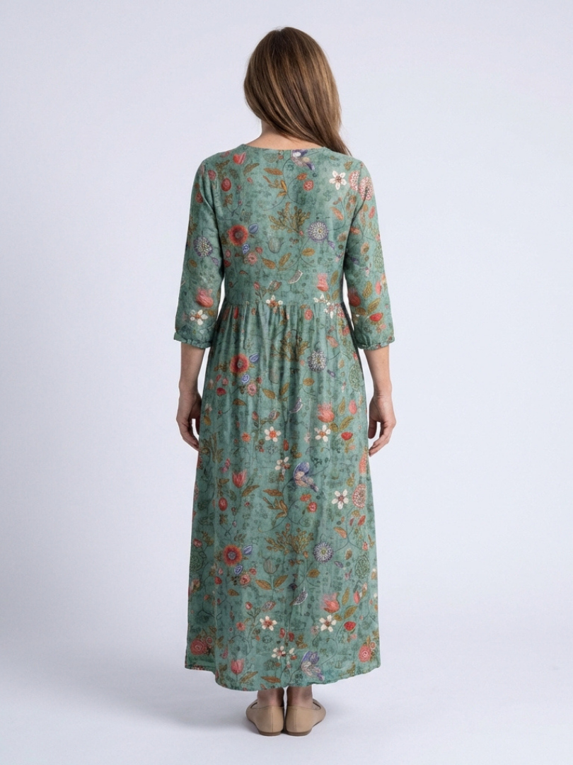 Tatum - Floral V Neck Three Quarter Sleeve Maxi Dress