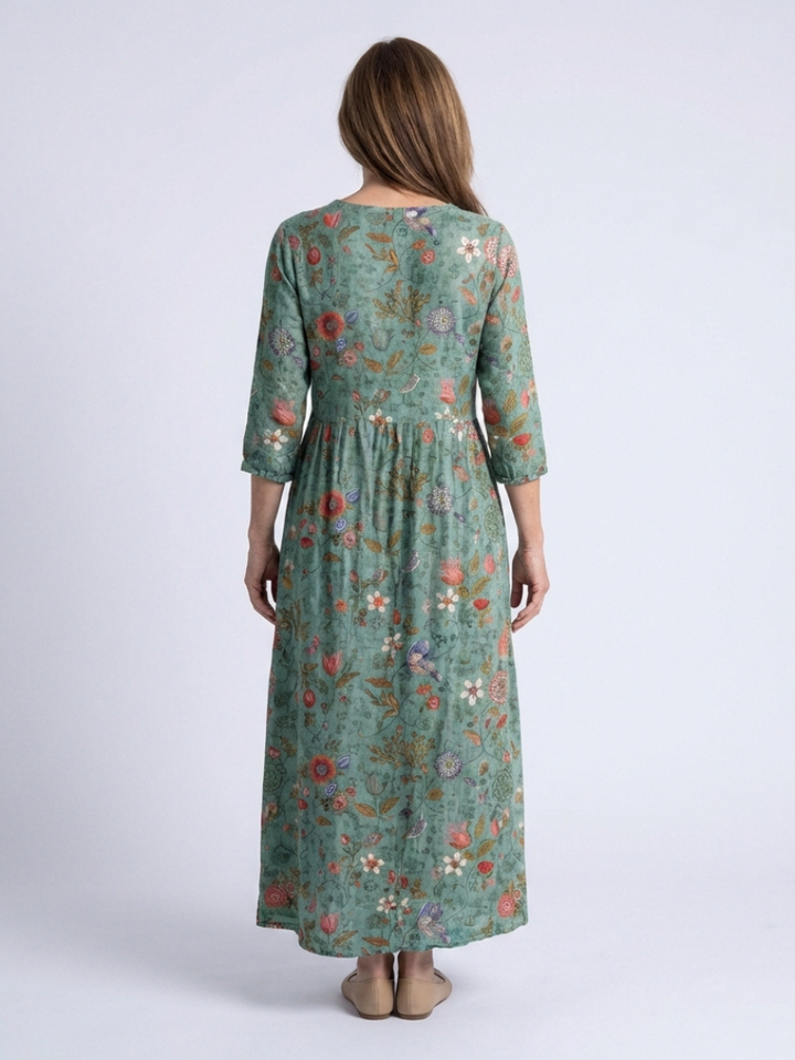 Tatum - Floral V Neck Three Quarter Sleeve Maxi Dress