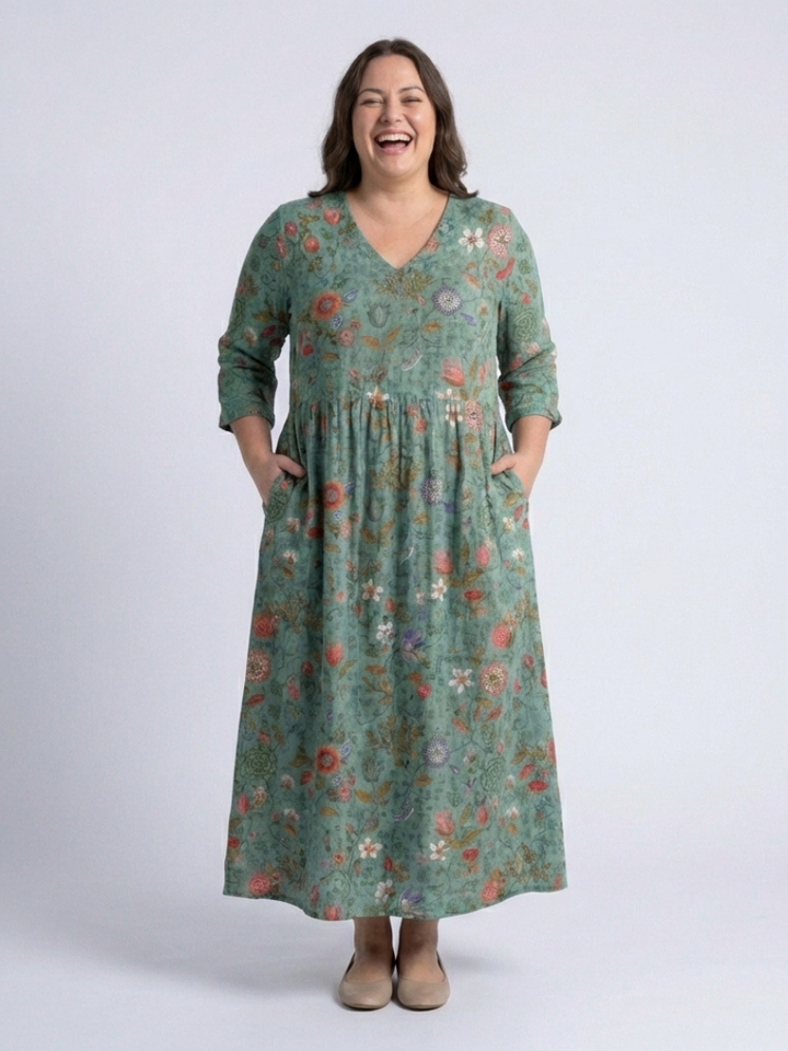 Tatum - Floral V Neck Three Quarter Sleeve Maxi Dress