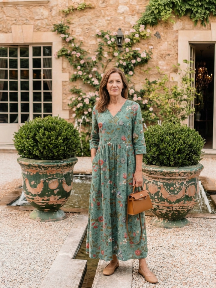 Tatum - Floral V Neck Three Quarter Sleeve Maxi Dress