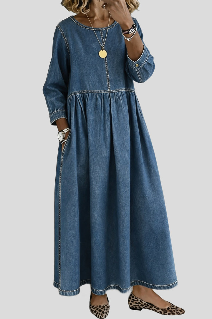 Melissa - Round Neck Long Sleeve Denim Dress