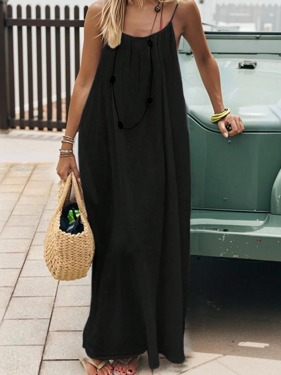 Aria Spaghetti Strap Maxi Dress in White – loose flowing silhouette, full-length view
