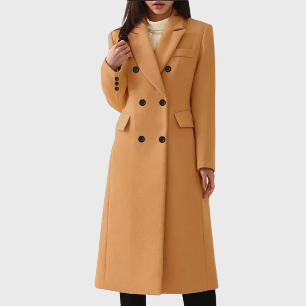 Wool Double-Breasted Long Coat | Tailored Winter Style – Leah & Lila
