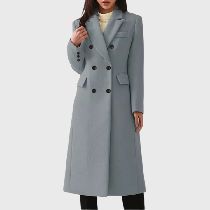 Wool Double-Breasted Long Coat | Tailored Winter Style – Leah & Lila