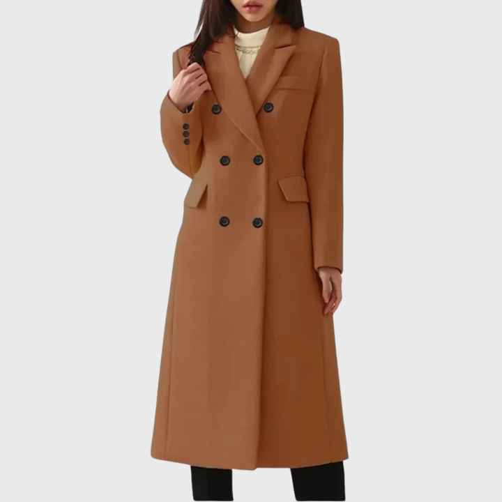 Wool Double-Breasted Long Coat | Tailored Winter Style – Leah & Lila
