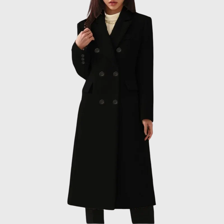 Wool Double-Breasted Long Coat | Tailored Winter Style – Leah & Lila