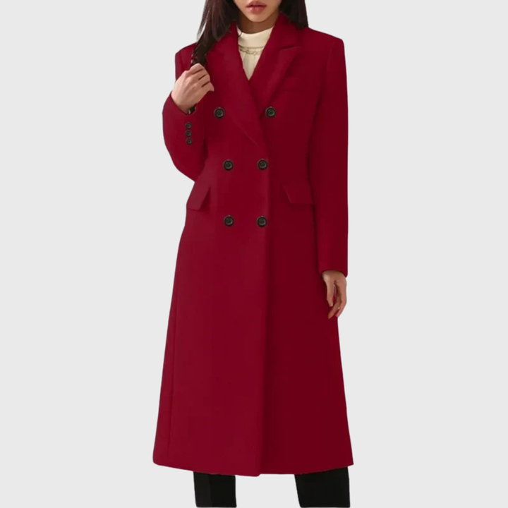 Wool Double-Breasted Long Coat | Tailored Winter Style – Leah & Lila