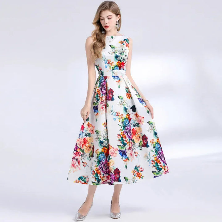 Elise Empire Waist A-Line Dress – side view sleeveless design | Leah & Lila