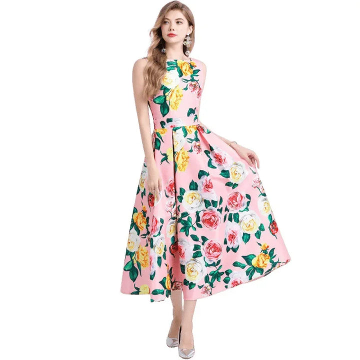 Sophie 3D Floral Midi Dress – full length view | Leah & Lila