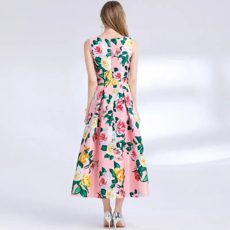 Sophie 3D Floral Midi Dress – back view sleeveless design | Leah & Lila