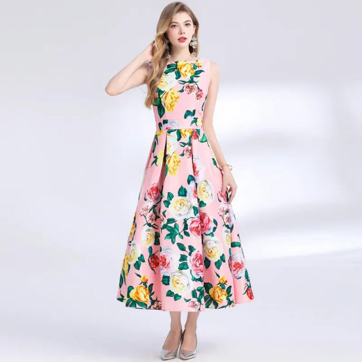 Sophie 3D Floral Midi Dress – detail 3D floral texture print | Leah & Lila
